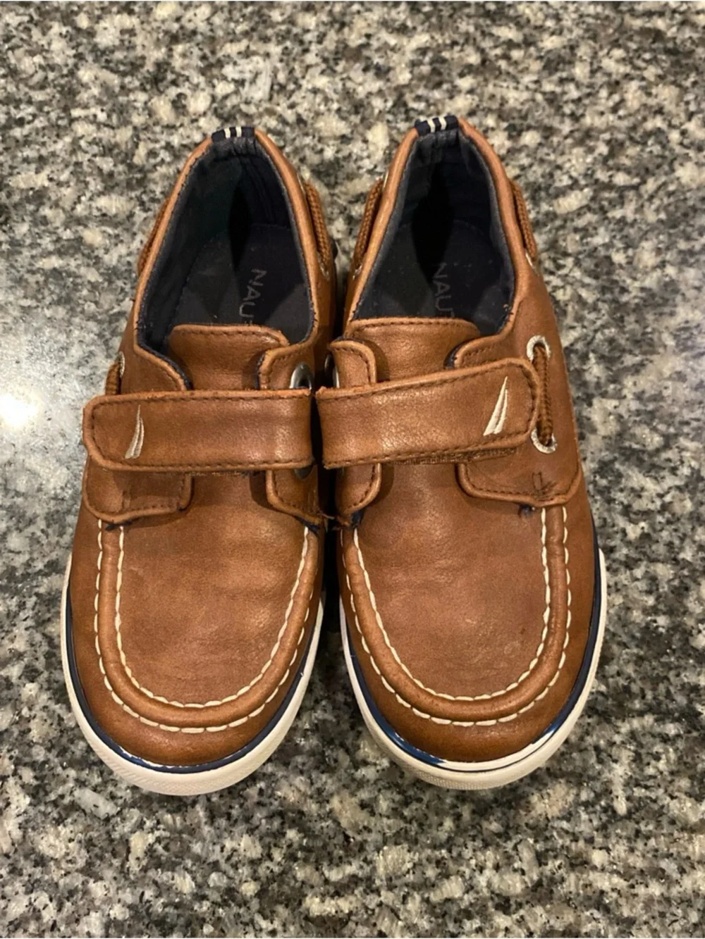 Nautica Kids Brown Leather Moccasin Boat Shoes with Velcro Strap